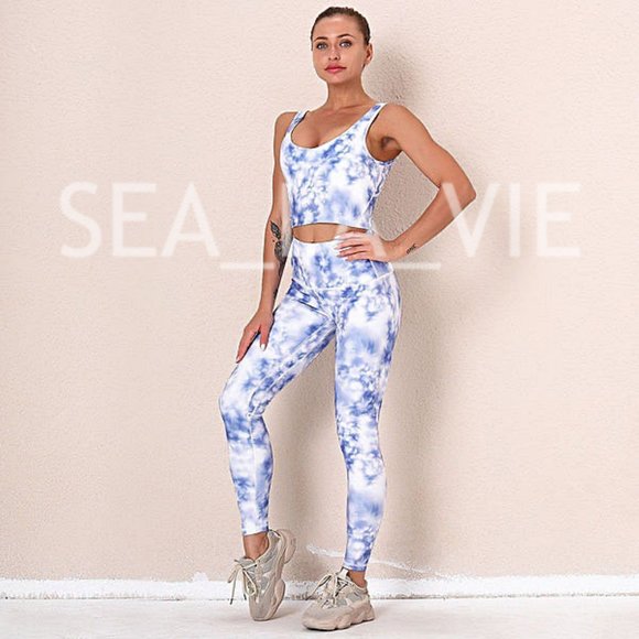 Sea La Vie Pants - Tie-Dye Crop Top & Legging Set in Blue